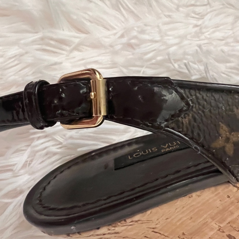 Louis Vuitton Black and Brown Wedge Sandals with Decorative Buckle - Picture 5 of 16